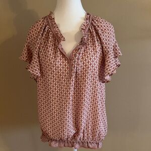 Max Studio Ruffle Sleeve Blouse - Pink Pattern